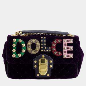 Dolce & Gabbana Purple Velvet Lucia Bag with Embellishments and Gold Hardware