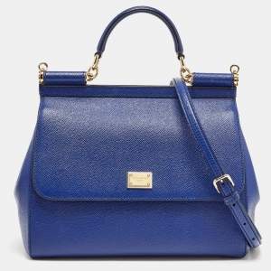 Dolce & Gabbana Blue Leather Regular Miss Sicily Top Handle Bag