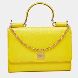 Pre Owned Dolce & Gabbana Yellow Leather Sicily Smart Gloss Wallet on Chain