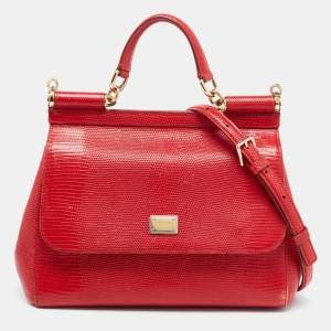 Pre Owned Dolce & Gabbana Red Leather Medium Miss Sicily Handle Bag