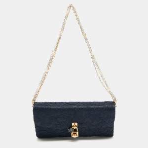 Dolce & Gabbana Navy Blue Lace and Satin Padlock Chain Clutch