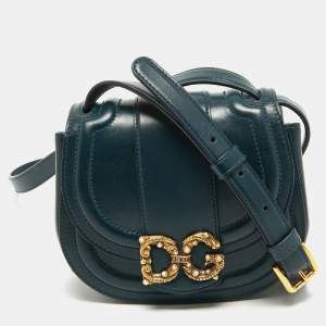Pre Owned Dolce & Gabbana Teal Leather Amore Crossbody Bag