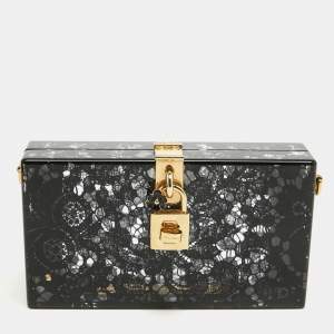 Pre Owned Dolce & Gabbana Black Acrylic Lace Dolce Box Clutch