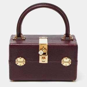 Pre Owned Dolce & Gabbana Burgundy Iguana Embossed Leather Box Bag