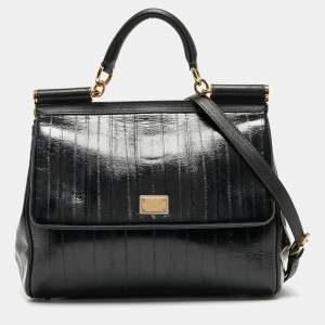 Pre Owned Dolce & Gabbana Blue Eel Leather Large Miss Sicily Bag