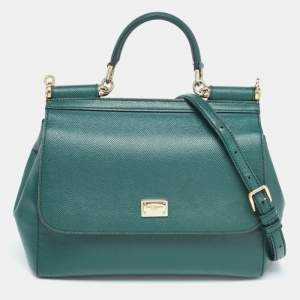 Dolce & Gabbana Green Leather Medium Miss Sicily Handle Bag
