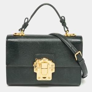Pre Owned Dolce & Gabbana Dark Green Lizard Embossed Leather Lucia Top Handle Bag