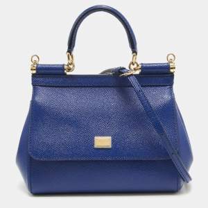 Pre Owned Dolce & Gabbana Blue Leather Small Miss Sicily Top Handle Bag