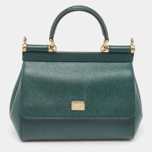 Pre Owned Dolce & Gabbana Green Leather Small Miss Sicily Top Handle Bag