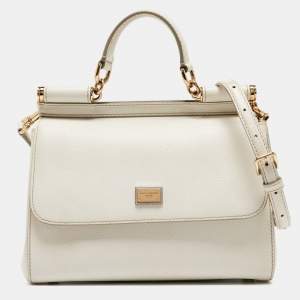 Dolce & Gabbana White Leather Medium Miss Sicily Handle Bag