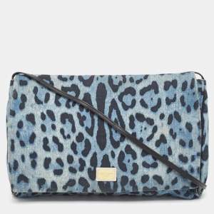 Dolce & Gabbana Blue/Black Leopard Print Denim Flap Shoulder Bag