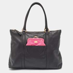 Dolce & Gabbana Black/Pink Leather Front Pouch Tote