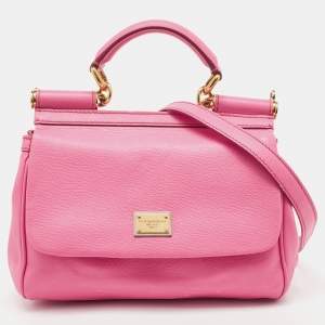 Pre Owned Dolce & Gabbana Pink Leather Medium Miss Sicily Top Handle Bag