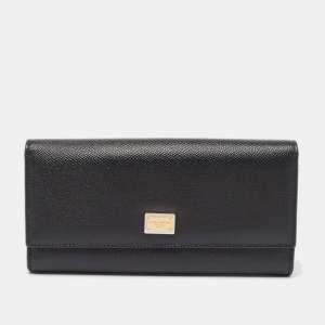 Pre Owned Dolce & Gabbana Black Leather Flap Continental Wallet