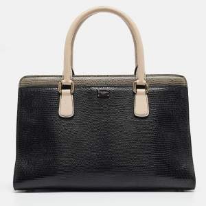 Pre Owned Dolce & Gabbana Tricolor Lizard Embossed Leather and Snakeskin Tote