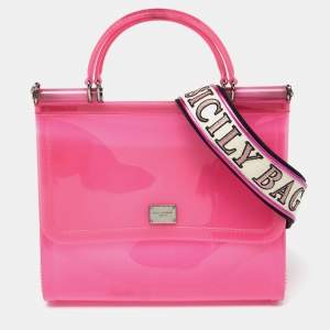 Pre Owned Dolce & Gabbana Pink Rubber Regular Miss Sicily Top Handle Bag