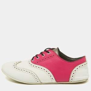 Dolce & Gabbana Pink/White Brogue Leather Oxford Sneakers Size 36