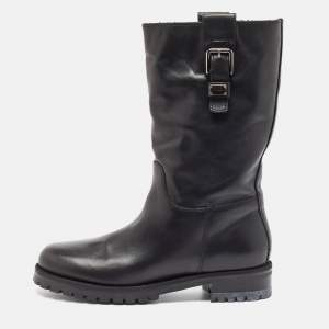 Pre Owned Dolce & Gabbana Black Leather Buckle Detail Mid Calf Boots Size 40