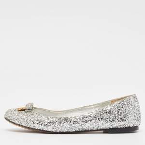 Dolce & Gabbana Silver Glitter Bow Ballet Flats Size 37.5 