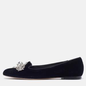 Dolce & Gabbana Black Velvet Crystal Embellished Ballet Flats Size 35