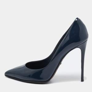 Pre Owned Dolce & Gabbana Navy Blue Patent Leather Pointed Toe Pumps Size 37