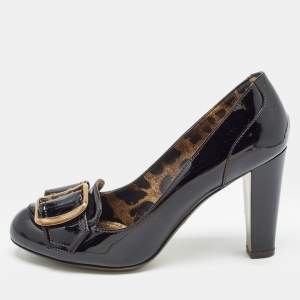 Pre Owned Dolce & Gabbana Black Patent Buckle Detail Pumps Size 39.5