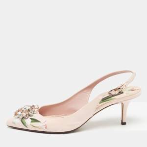 Dolce & Gabbana Pink Patent Crystal Embellished Slingback Pumps Size 39.5