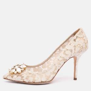 Dolce & Gabbana Off White Lace Bellucci Embellished Pointed Toe Pumps Size 39