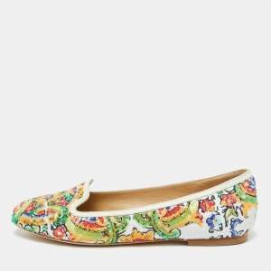 Dolce & Gabbana Multicolor Sequins and Croc Embossed Leather Smoking Slippers Size 37