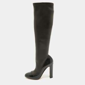 Pre Owned Dolce & Gabbana Black Patent and Leather Knee Length Boots Size 38.5