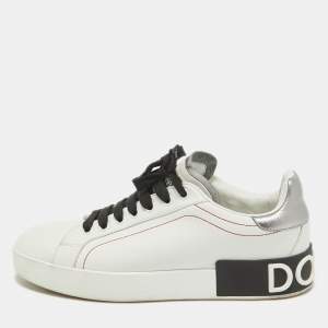 Pre Owned Dolce & Gabbana White Leather Portofino Lace Up Sneakers Size 38