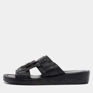 Dolce & Gabbana Black Leather Slide Sandals Size 40.5