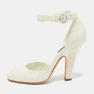 Dolce & Gabbana White Canvas Mary Jane Pumps Size 38