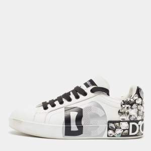 Pre Owned Dolce & Gabbana White Leather Portofino Lace Up Sneakers Size 39
