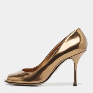 Dolce & Gabbana Gold Leather Peep Toe Pumps Size 38