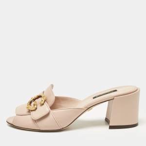 Dolce & Gabbana Beige Leather Slide Sandals Size 40