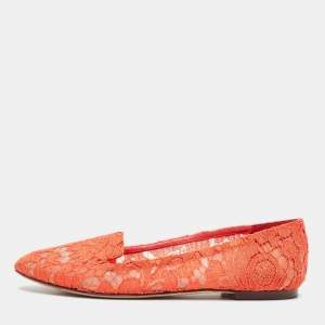 Dolce & Gabbana Orange Lace Taormina Smoking Slippers Size 36