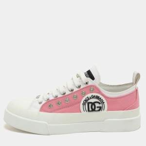 Dolce & Gabbana Pink/White Canvas Portofino Low Top Sneakers Size 41.5