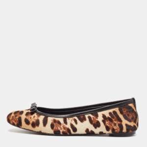 Dolce & Gabbana Brown/Beige Leopard Print Calf Hair Ballet Flats Size 36