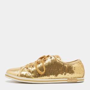 Dolce & Gabbana Gold Leather and Sequins Low Top Sneakers Size 40