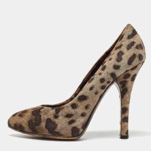 Dolce & Gabbana Brown Canvas Leopard Print Pumps Size 37