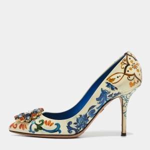 Dolce & Gabbana Cream Floral Print Patent Leather Bellucci Pumps Size 37