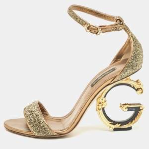 Dolce & Gabbana Gold Lurex Fabric Barocco Sculpture Heel Sandals Size 37