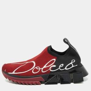 Dolce & Gabbana Red/Black Knit Fabric Sorrento Slip On Sneakers Size 36