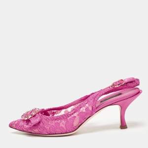 Dolce & Gabbana Fuchsia Lace Bellucci Slingback Pumps Size 40