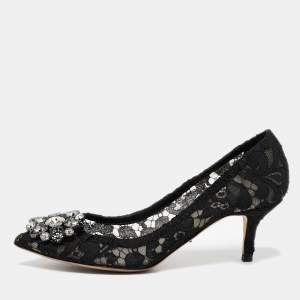 Dolce & Gabbana Black Lace and Mesh Bellucci Pumps Size 36.5