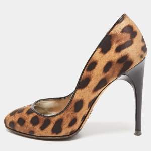Dolce & Gabbana Brown/Beige Leopard Print Round Toe  Pumps Size 37