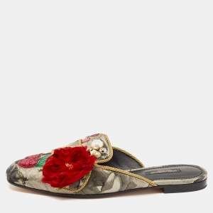 Dolce & Gabbana Multicolor Canvas flower Embellished Flat Mules Size 38