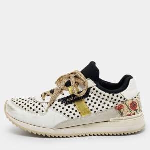 Dolce & Gabbana White/Black Sneakeskin and Leather Low Top Sneakers Size 37.5