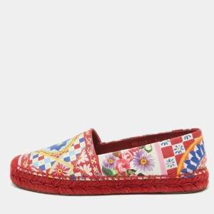 Dolce & Gabbana Multicolor Majolica Print Leather Slip On Espadrille Flats Size 36